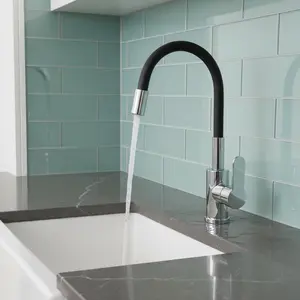 Silicone High Bend Chrome Finish Basin Faucet, Single Handle Cold Hot Dual Control Modern Minimalist Bathroom Kitchen Sink Tap