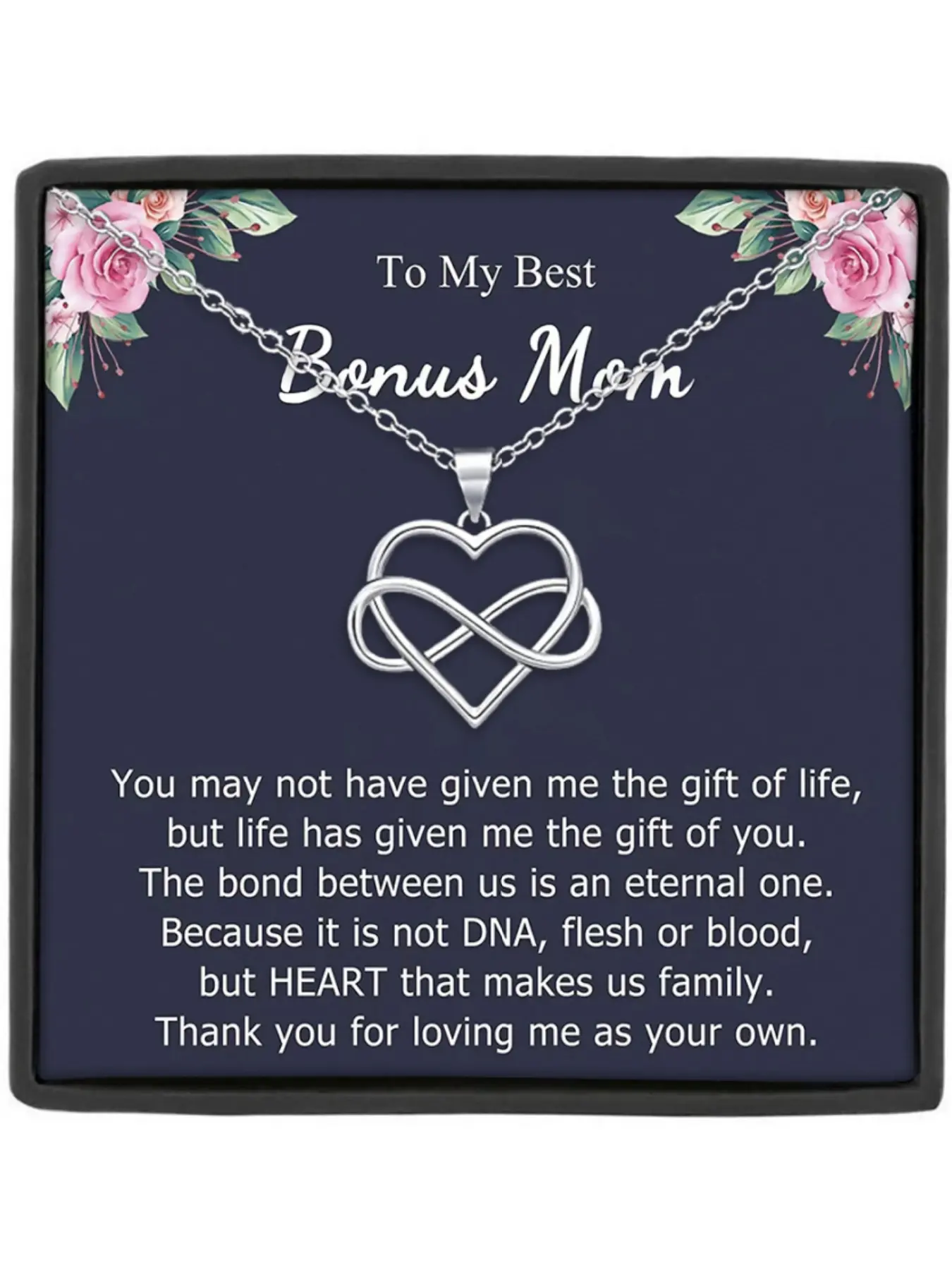 To My Best Bonus Mom Stainless Steel infinity Heart Pendant Necklace, Heart Shaped Necklace, Heart Design Necklace, Love Necklace, Mother's Day gift