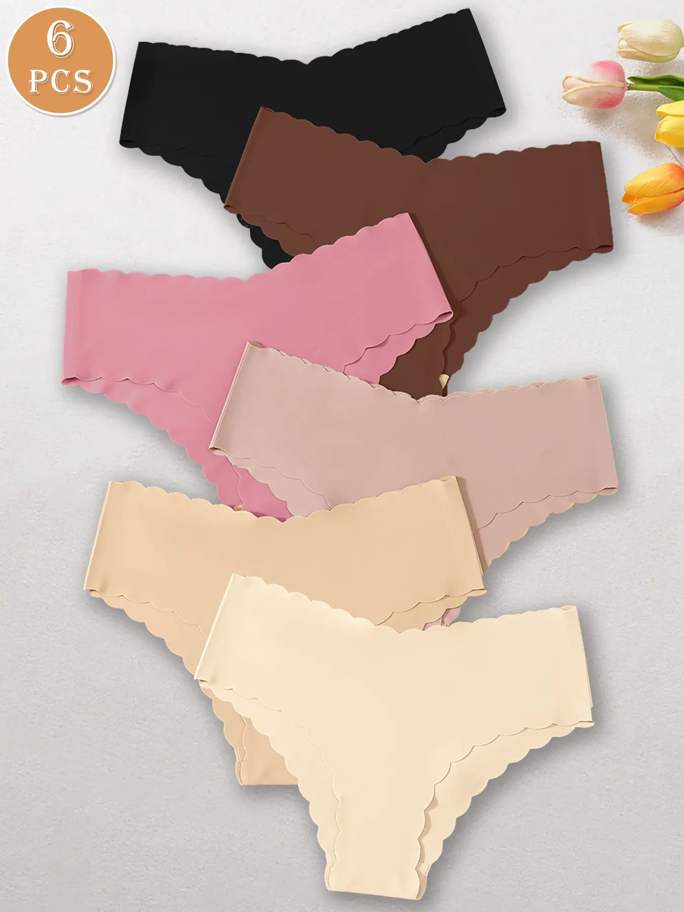 Women's Seamless Triangle Panties Set, Low Waist Breathable Underwear, Plain Pattern, Fitted Design, All Seasons Wear, 6 Pieces