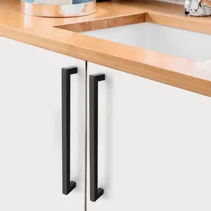 Probrico Modern Square Bar Pulls Black Finish Stainless Steel Cabinet Hardware for Dresser Bathroom Bedroom Laundry Door Handles