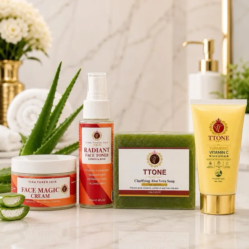TTONE MINI FACE GLOWING WITH Turmeric Vitamin C   ALOW  AND FACE MAGIC CREAM ( Facial glowing  set.  Enzyme Hydrating Scrub for Skin purifying and deep cleansing sensitive  skin care