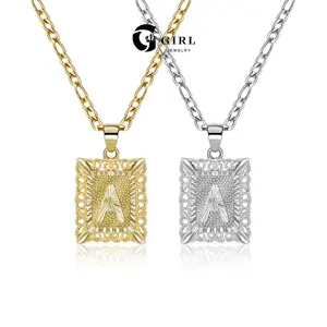 GGIRL 18k Gold-Plated Letter Pendant: A Vintage-Inspired Square Lace-Design Necklace For Women That’S Sure To Turn Heads. With Its Unique Design And Versatile Style, It Makes A Beautiful Gift For Birthdays, Holidays, Or Parties