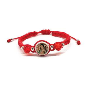 Guadalupe Charm Bracelet – Red Woven Cord with Silver & Crystal Beads