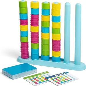 Easter Basket Filler Gift Set for Kids, Color Match Game with Stacking Frames, 50 Challenges Cards & 80 Rings, Family Fun Easter Night