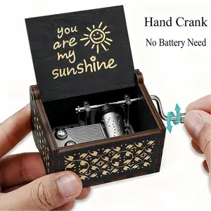 Hand-Cranked Wooden Music Box – Vintage Engraved Keepsake for Loved Ones, Romantic Gift for Boyfriend, Girlfriend, Husband, Wife, Kids, and Travel Lovers, Eco-Friendly Home Decor Ornament