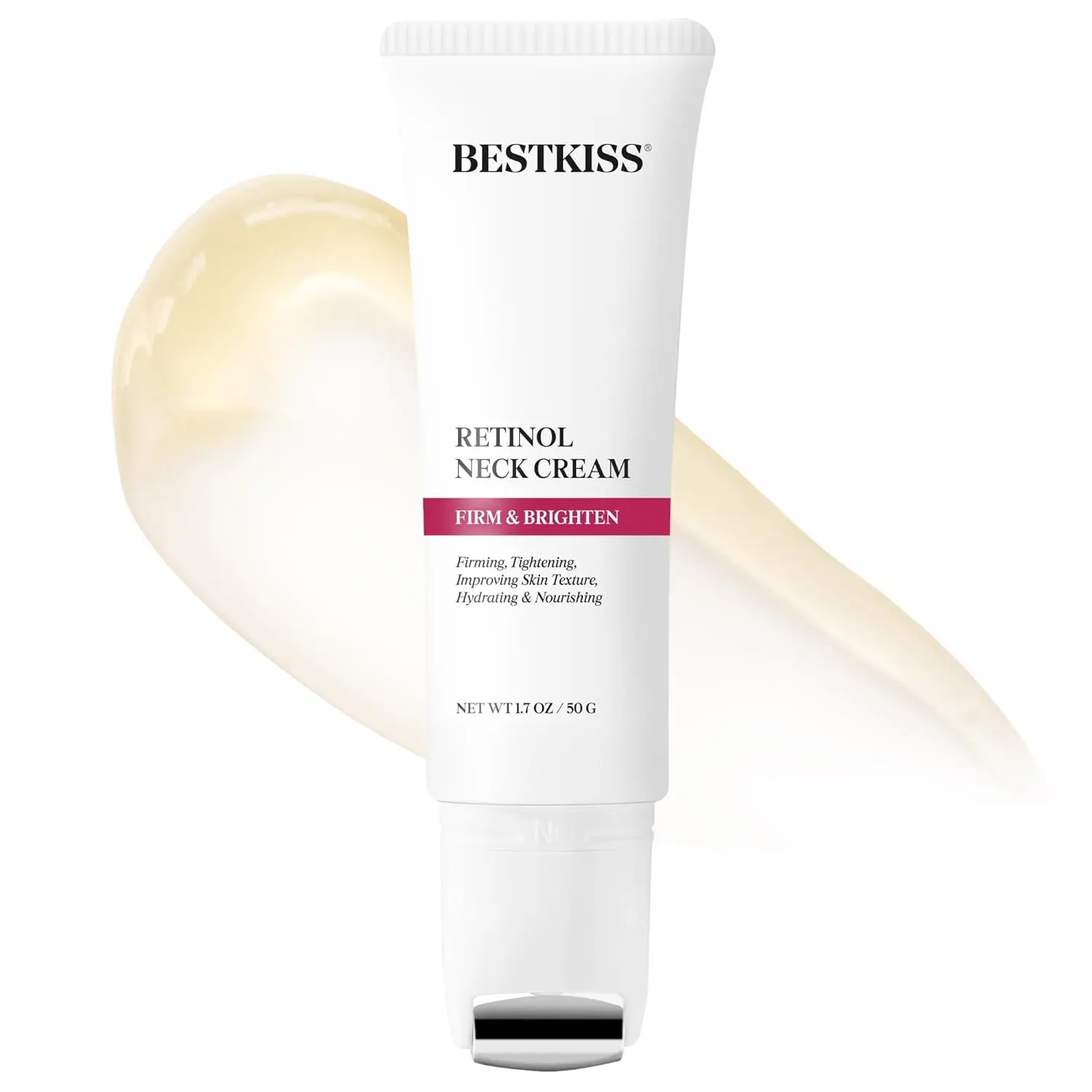 Bestkiss Neck Firming Cream with Roller Applicator - Hydrating Anti-Aging Moisturizer with Retinol & Hyaluronic Acid for All Skin Types, 1.7 oz Skin Care