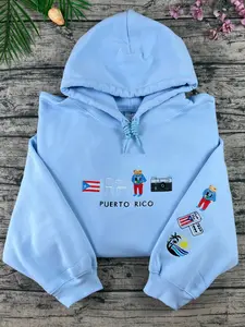 Puerto Rico Sweatshirt/Hoodie, Custom Country Embroidered Sweater, Cozy Unisex Crewneck Shirt, Patriotic Embroidery Shirt