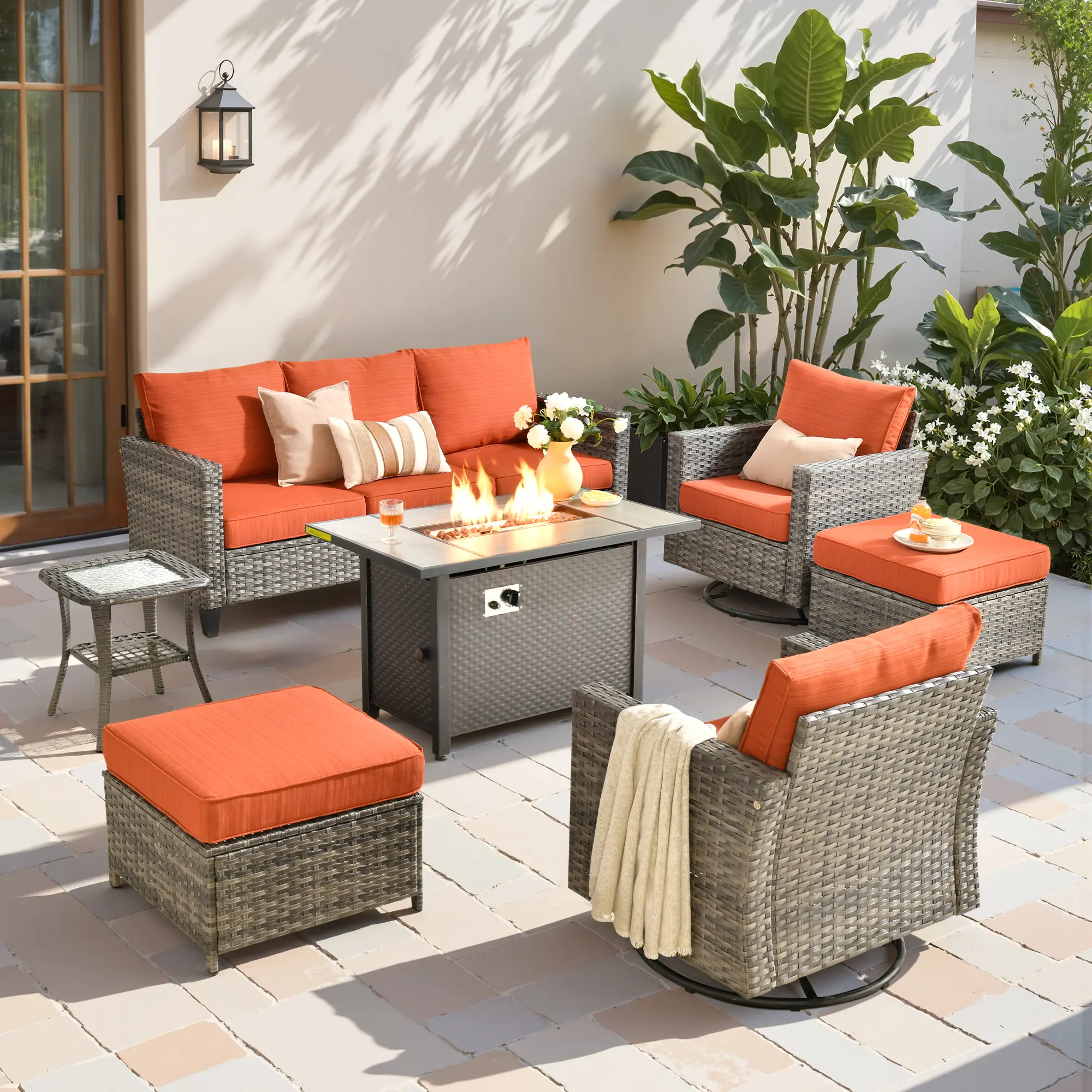 Grey Wicker Orange Cushion