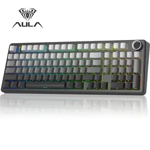 AULA F99 Pro Wireless Mechanical Keyboard with Knob,Tri-Mode BT5.0/USB-C/2.4GHz Hot Swappable Keyboard,Pre-lubed Switches,Gasket Structure,RGB Backlit Computer Gaming Keyboard (White&Blue&Purple)