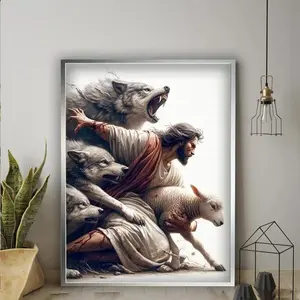 Jesus & Wolf Pattern Unframed Painting, Canvas Wall Art, Wall Decor for Home Living Room Bedroom Study Room, Ornaments