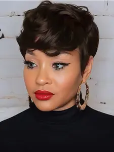 Human Hair Woman Wigs Natural Wave Short Wig with Bangs Pixie Cut Wig Female Daily Party Cosplay Women's Wigs