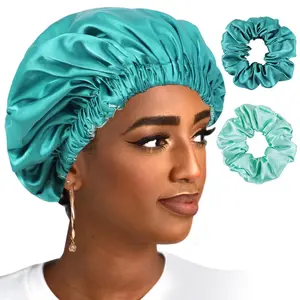 Reversible Silk Satin Bonnet for Sleeping, Large Adjustable Hair wrap/Cap for Women Curly Hair (BlackishGreen)