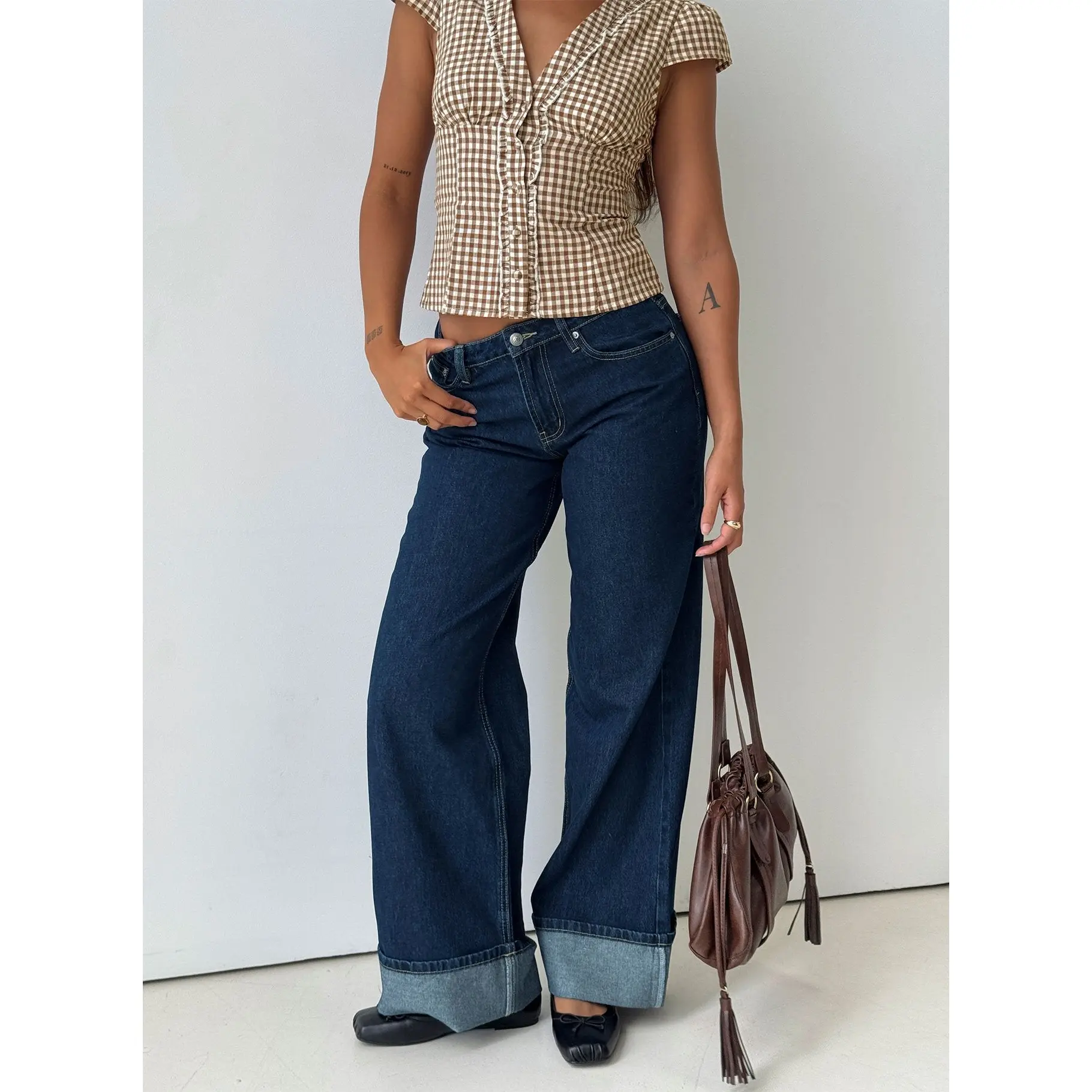 Darla Low Rise Straight Leg Cuff Jean Dark Blue Wash Darla Low Rise Straight Leg Cuff Jean Dark Blue Wash