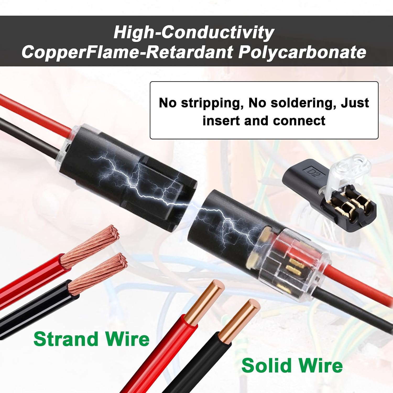 LED Strip Light Connector 100Pcs Double Wire Plug-in with Secure Locking Buckle, Quick Splice Snap-On Fasteners, No Solder Wire Connector Blocks for Low Voltage Cabinet TV Backlight DIY Model Hobby Decor