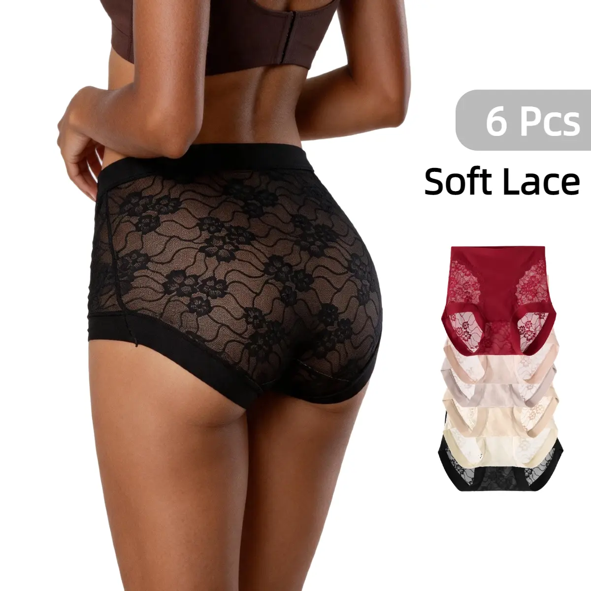 High Waist Slimming Seamless Underwear for Women, 10A Antibacterial Mulberry Silk Gusset, Sheer Lace Breathable Everyday Panties