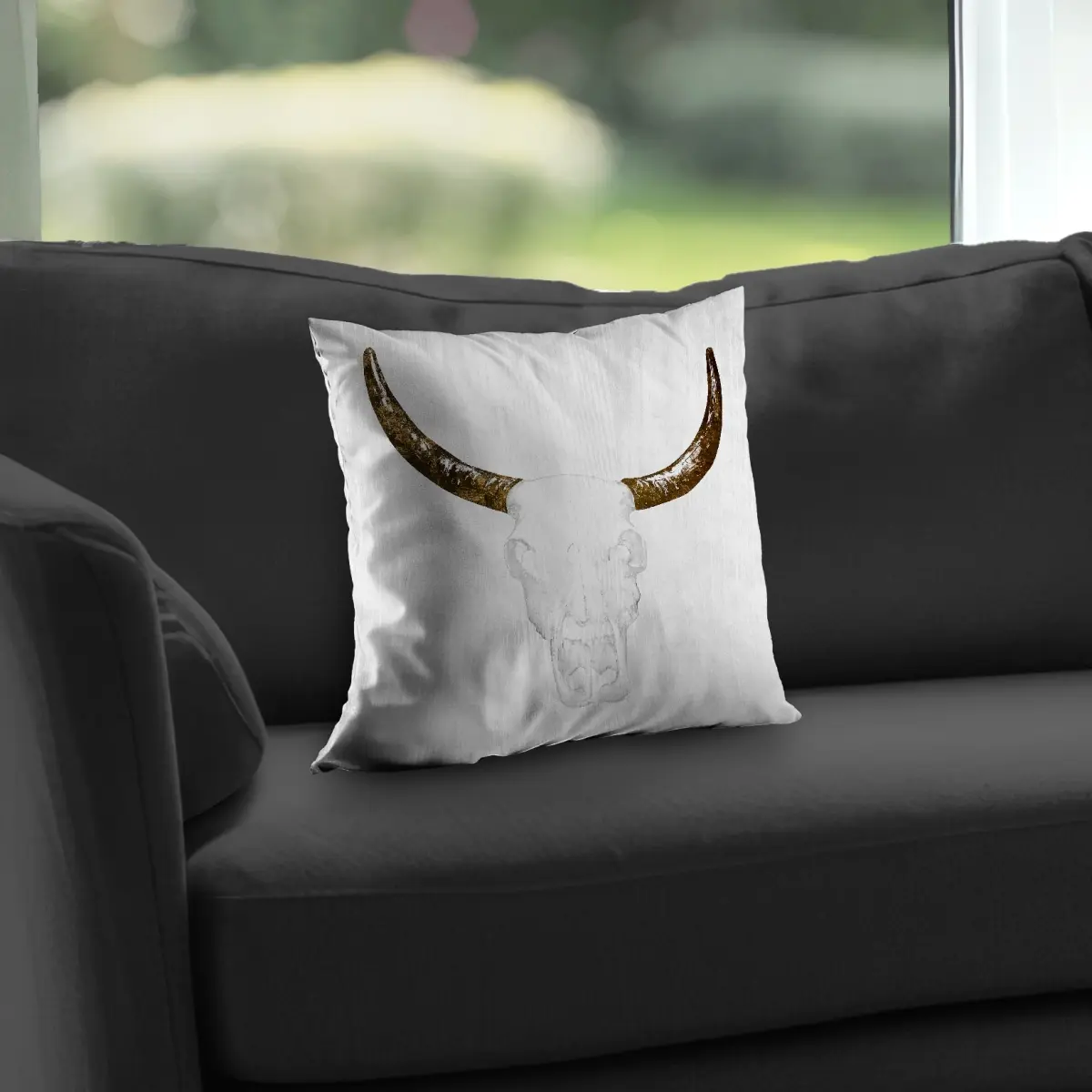 360 Stand 14x14 in. Poly Twill Throw Pillow Insert, Bull Skull with Brown Horns, Vibrant Print, Rustic Western-Themed Decor Accessory, Rustic Theme, High-Quality Print, 14 X 14 In.