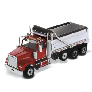 Western Star 4900 SFFA w/ Lift Axle Silver Plated Dump Red (Transport Series) 1:50 Scale Model - Diecast Masters 71067