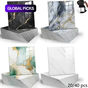 Self-Adhesive Wall Sticker, 20pcs/set Faux Marble Pattern Wall Decal, Decorative Sticker for Home Kitchen & Bathroom, Tile Stickers #GLOBAL PICKS