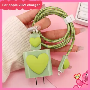 Heart Decor Data Cable Protector & Charger Head Cover Set, Fashion Phone Accessory