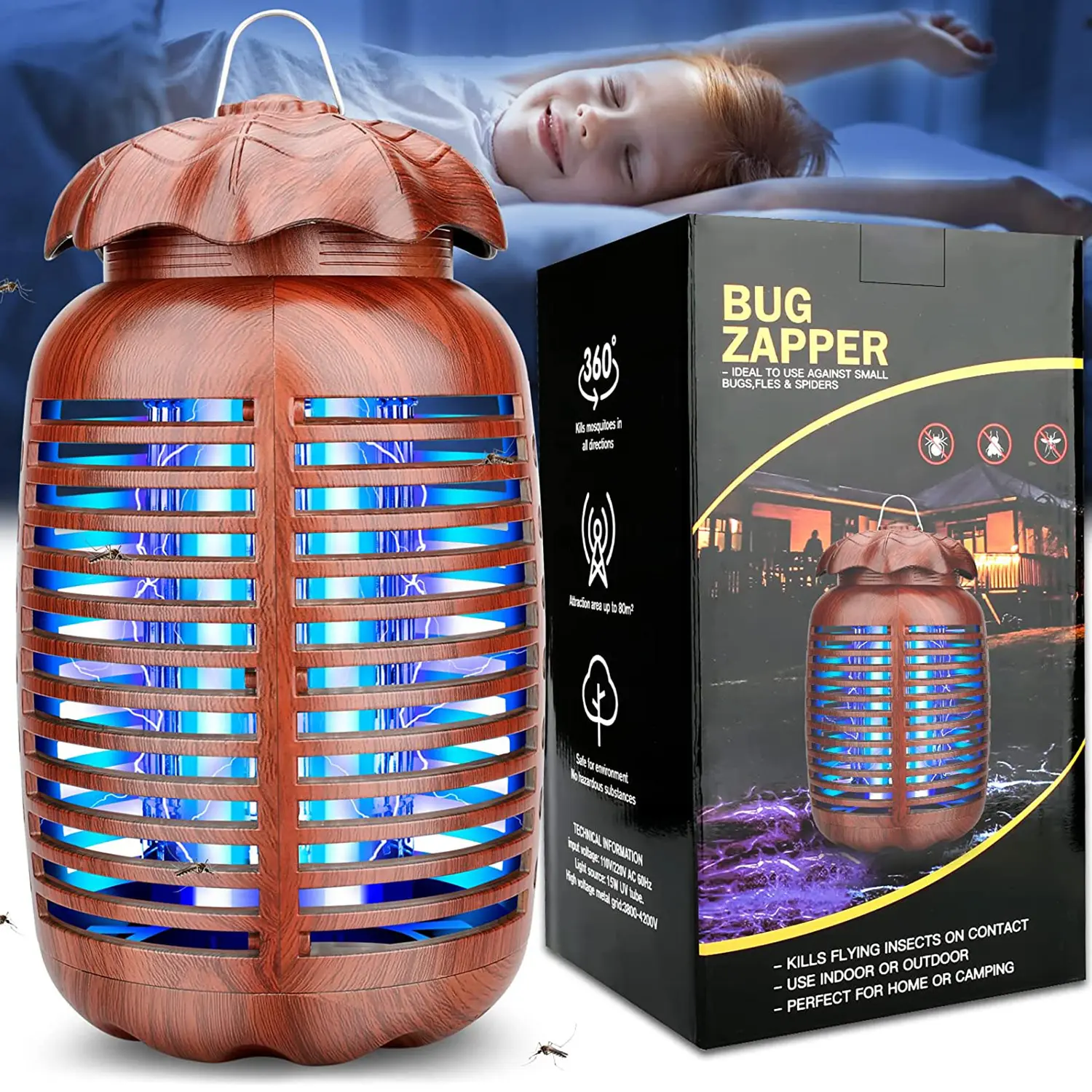 Plug-In Automatic Multi-Insect Killer - 4200V UV Tube Boost Light Bug Zapper, Family Safe Pest Control Solutions, Broad Coverage Grid, Easy Clean Removable Tray, 100-120V for Patio Home (Indoor/Outdoor)