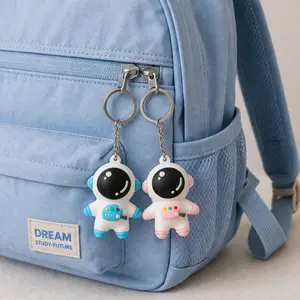 Space-Themed Blue and White Astronaut Keychain, Kids' Fun Dream Study Accessory, Fashion Backpack Attachment whimsical