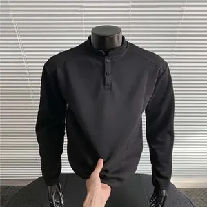 Men's Autumn and Winter Henry Collar Polo Shirt Long Sleeve Polo Shirt Warm Fleece Lined Sweatshirt Long Sleeve Base Layer Top, Non-Deformable Suitable for Sports Travel Hiking Mountaineering, Daily Casual Versatile Sweatshirt