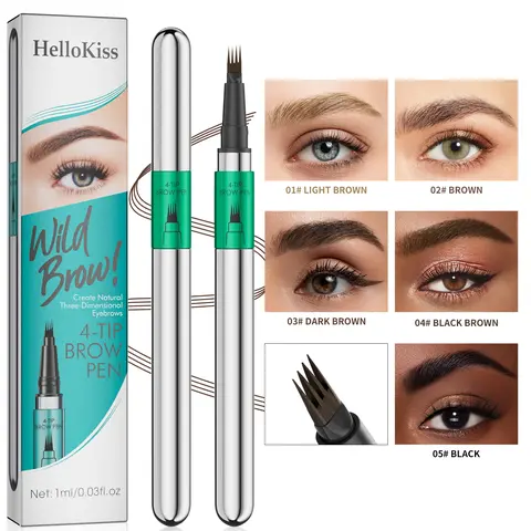4-Tip Eyebrow Pen, Waterproof Brow Pencil for Natural Looking Defined Brows, Long-Lasting Smudge-Resistant Makeup for Daily Use