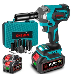 ONEVAN 1/2" Cordless Impact Wrench Max Torque 630N·m With 12 Pcs Accessories 2 x 3.0Ah Battery For Car Tire Replacement