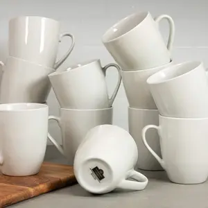 12 fl. oz Set of 12 Reusable Coffee Mugs - Strawberry Street Catering Porcelain Cups Oven Reuse Washable Ceramic Drink Drinkware