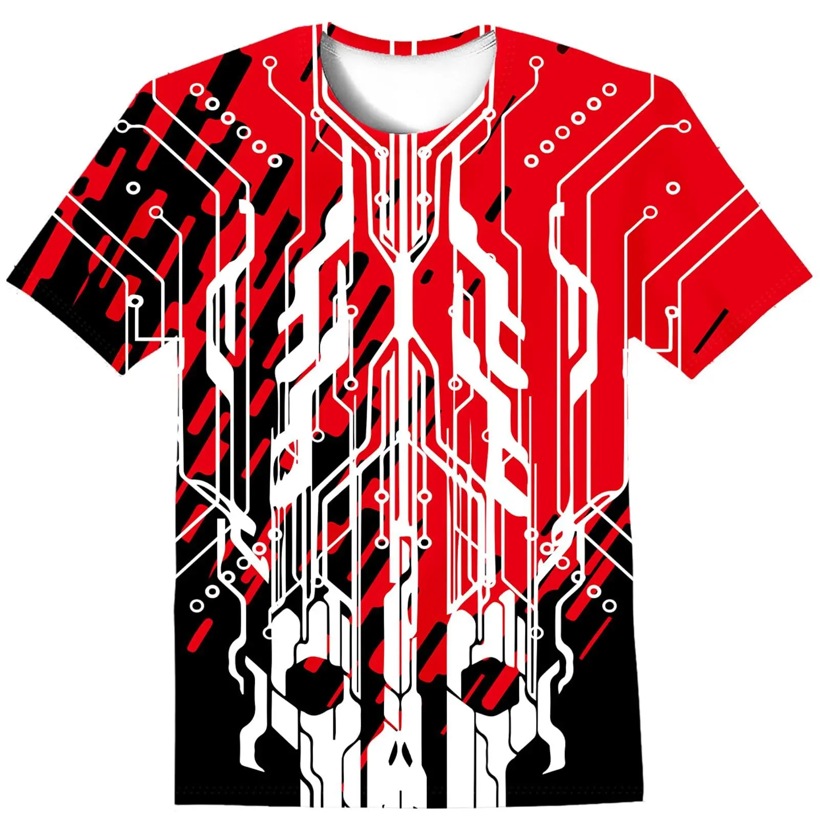 Women's Unisex Shortleeve Tech Theme Full-Printed Circuit Board T-Shirt - Relaxed Cut Soft Fabric Casual Streetwear for Gamers, Shortsleeve, Breathable, Daily Wear, All Over Print, Gamers & Tech Enthusiasts, Graphic, Tops, Tee, Tshirt, Vivid Prints