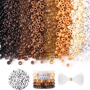 Black and Brown Beads, Pony Beads for Bracelets Crafts, 1200 Pcs 6x9mm Kandi Beads and 100 Pcs Letter Beads for Kids Girls Women, Plastic Beads for Hair