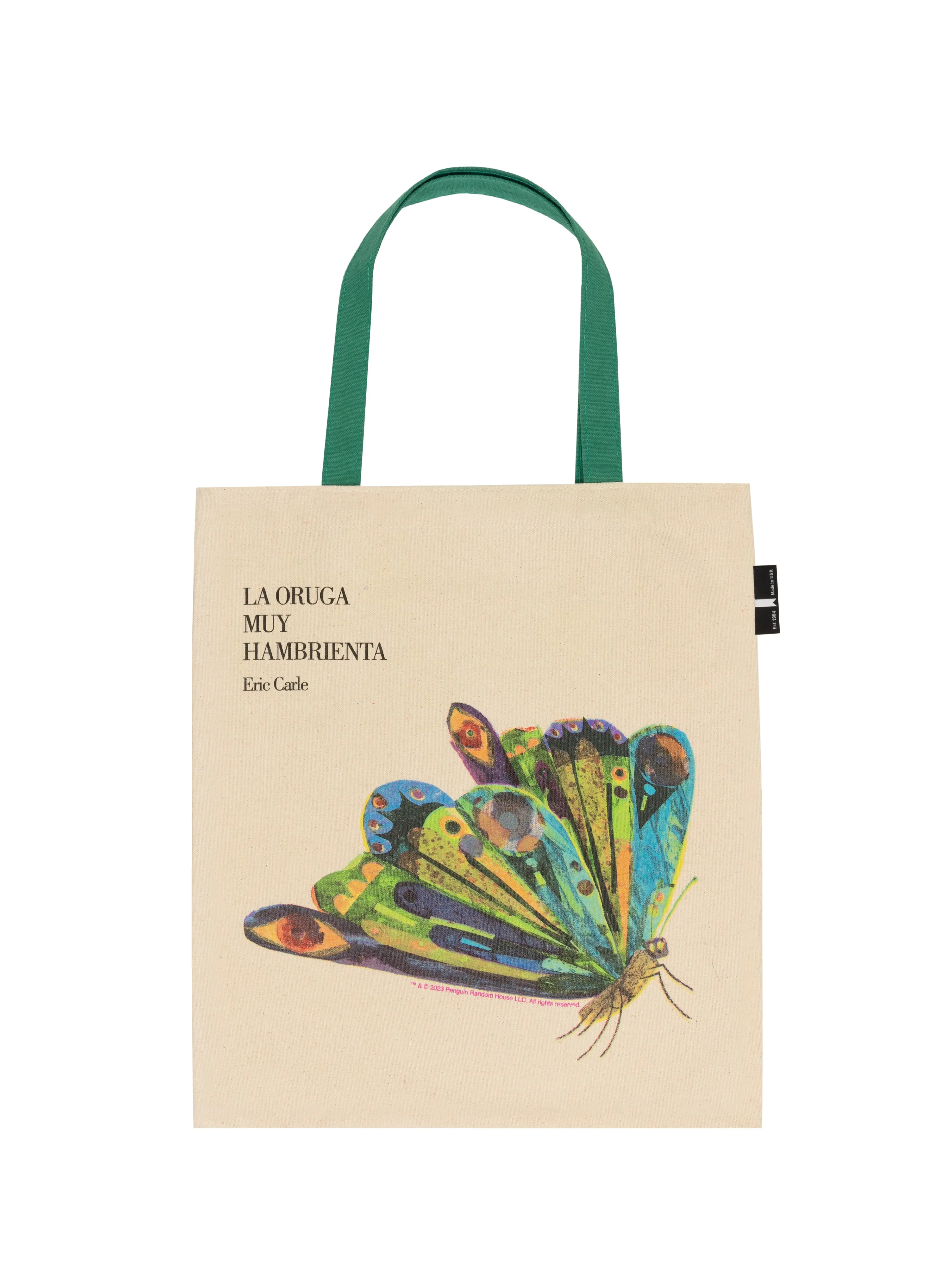World of Eric Carle: The Very Hungry Caterpillar (Bilingual) Tote Bag, 14" W x 15.25" H, 100% Cotton Canvas, Inner Pocket, Flat Tote