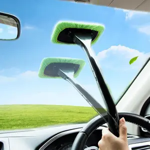 Extendable Car Window Brush—Microfiber Head Locks 360°, Reaches Every Blind Spot Inside & Out, Washable Pads for Wet/Dry Streak-Free Glass, 1-Min Crystal View