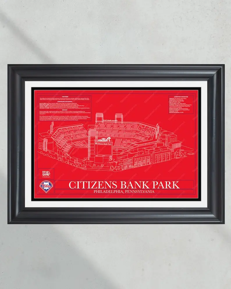 [Unframed Poster] Philadelphia Phillies Citizens Bank Park Stadium Ballpark Blueprint Baseball Wall Art