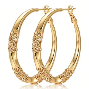 Silver Hoop Earrings for Women,14K Gold Plated Lightweight Oval Hoop Earrings CZ Diamonds Hoop Earrings Hypoallergenic Large Hoops Earring for Women Trendy