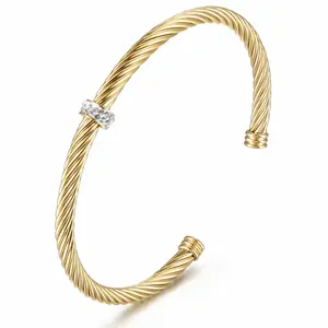 Adjustable Gold Twisted Wire Cable Cuff Bracelet