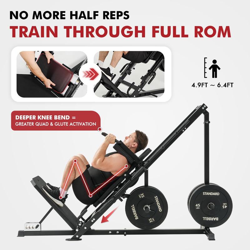Leg Press & Hack Squat Machine Combo for Home Gym with Linear Bearings & Band Pegs Full-Range Leg Training Equipment 3-Angle Footplate 24.4"x13.8" Platform