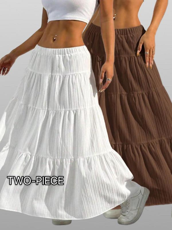 Women'S Casual White Pleated Maxi Skirt with Tie Waist - Loose, Flowy Design for Spring and Summer, Spring Casual Wear | Pleated Skirt | Wide Leg Skirt