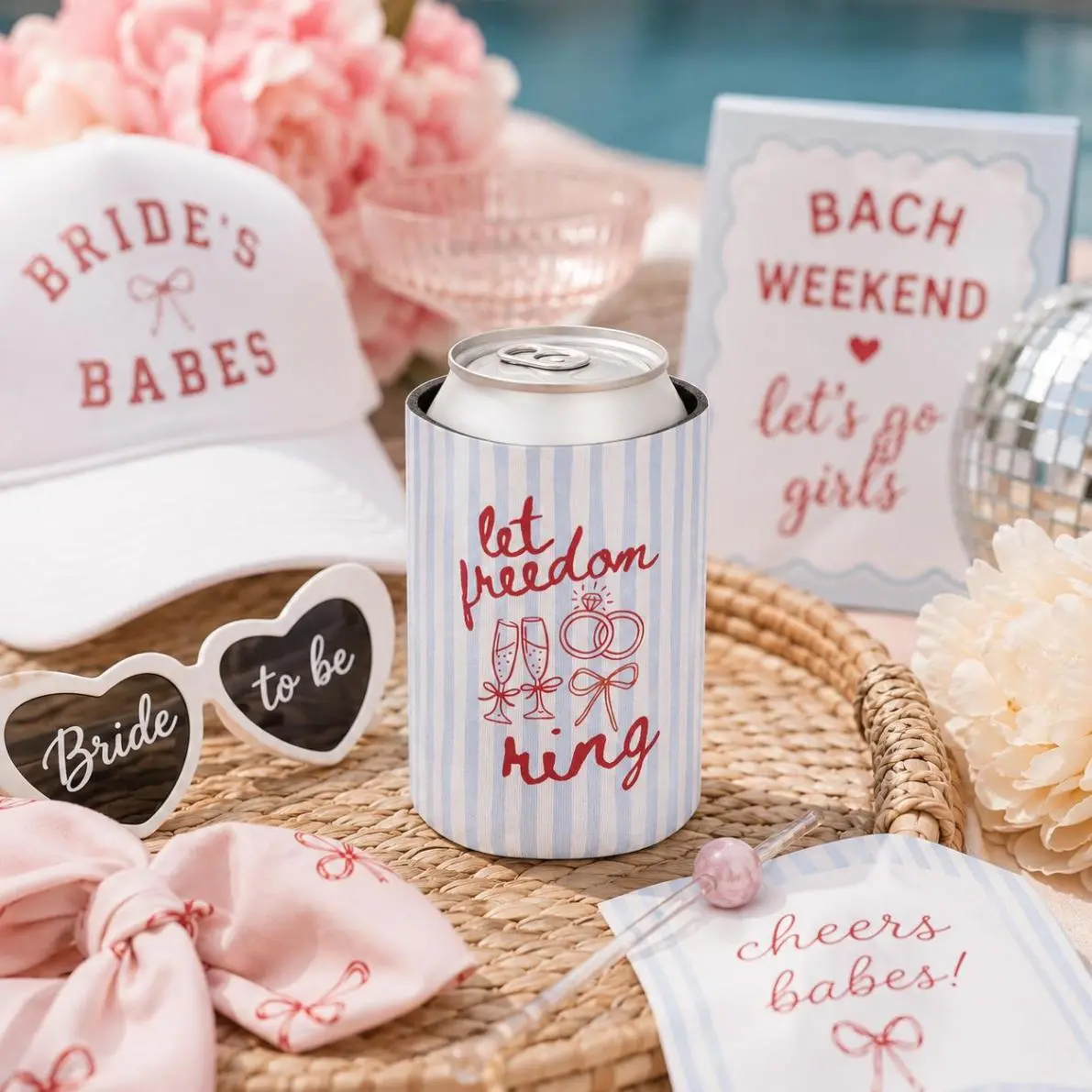 Bridal Shower Can Cooler, Let Freedom Ring Koozie, Patriotic Bachelorette Party Favor, Drink Sleeve