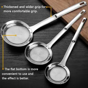 3Pcs SUS304 Stainless Steel Fine Mesh Strainer Set - Multi-Size Flat Cooking Skimmer & Flour Sifter - Professional Kitchen Essentials for Hot Pot, Oil Filter & Baking