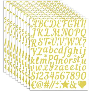 880 PCS Gold Letter Stickers 10 Sheet, Self-Adhesive Glitter Number Alphabet Stickers Waterproof, 1 inch Vinyl Letter Sticker Cursive for DIY Craft Art Graduation Cap Scrapbook Valentine Gift