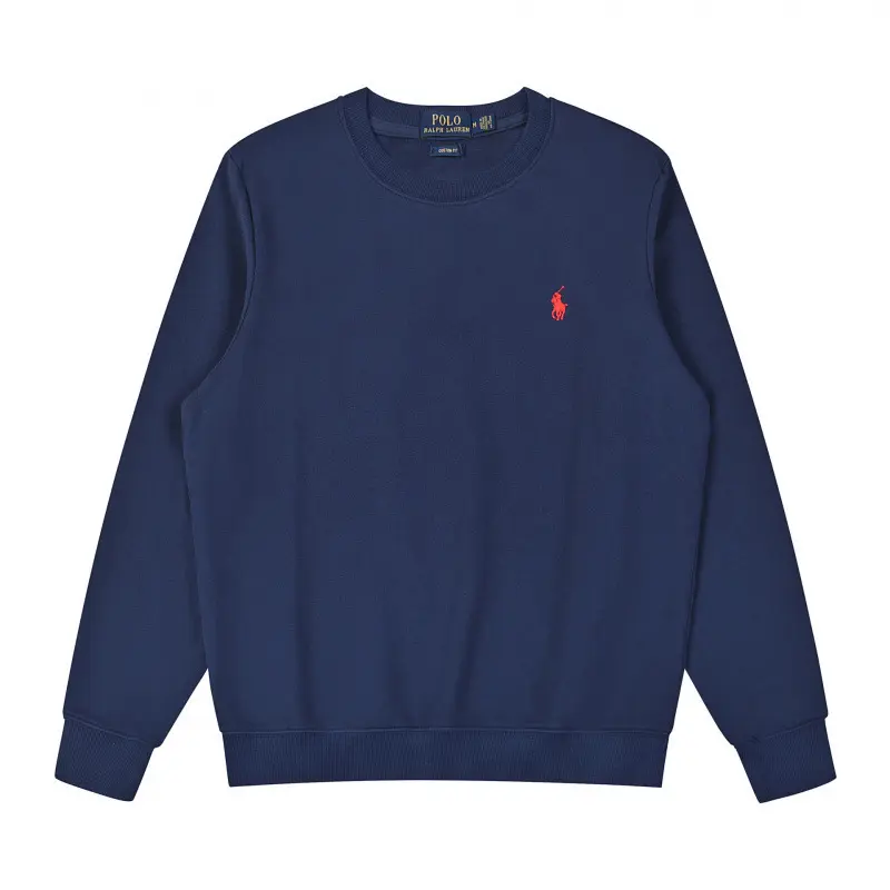 Round neck with navy blue and red emblem