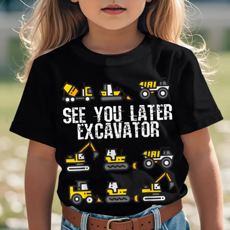 See You Later Excavator Funny Funny Aesthetic Graphic Kid T-Shirt Fashion Kid T Shirts Street Style Tops Tees for Kid