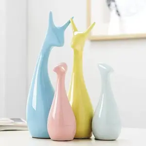 Four-Piece Deer Ceramic Art Figurine Set, Creative Craft Gift for Home Decor, Perfect for Birthday, Holiday, Living Room & Bedroom