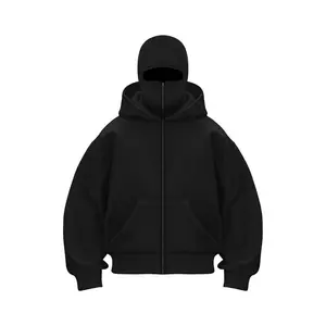 Balaclava Jacket Zip Up Fashion Double Layer Hoodie Hip Hop Outerwear Jacket Y2K Clothing for Men and Women