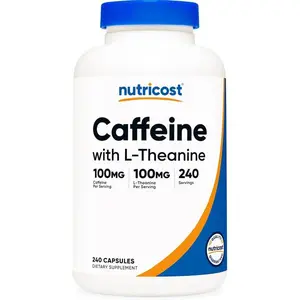 Nutricost Caffeine with L-Theanine, 100mg of Each, 240 Capsules, 240 Servings - Non-GMO and Gluten Free (Pack of 2)