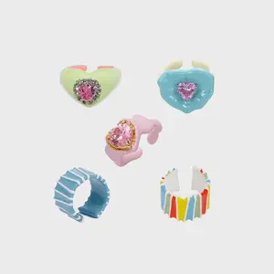 Dalbit New York Colorful Enamel Rings - Green, Blue, Pink, Rainbow beaut ful
