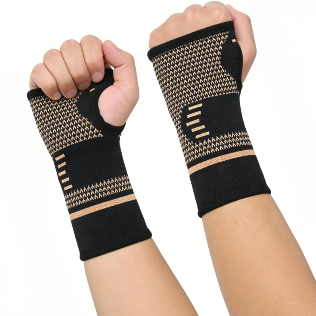 Copper Infused Wrist Compression Sleeves, 2 Pieces Breathable Support Bands for Men & Women for Outdoor Sports, Two Pieces
