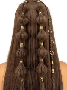 80pcs Alloy Hair Jewelry for Braids, Multi-Style Versatile Geometric Hair Cuffs, Adjustable Metal Rings, Hair Braid Jewelry Decorations, Hair Accessories for Women & Girls