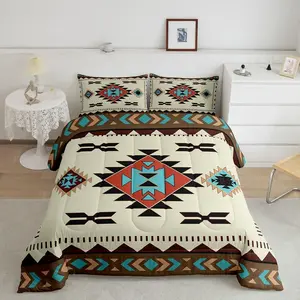 Boho Comforter Set Tribal Comforter Set Southwestern Geometric Bedding Set Southwest Native American Design Duvet Set Dark Beige Quilt Set